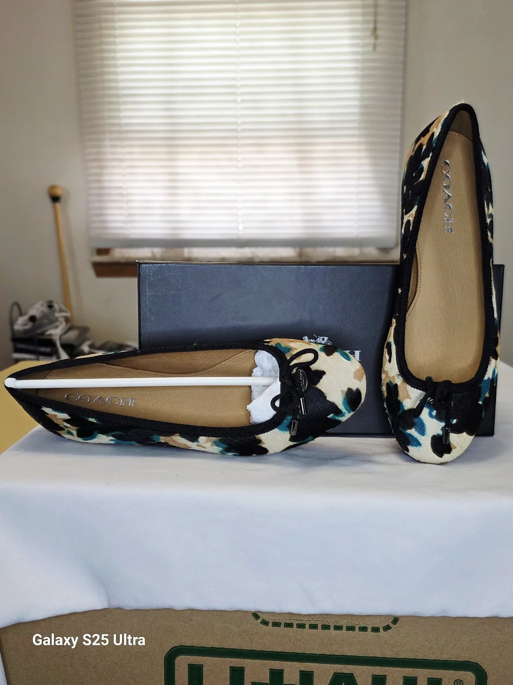 COACH Lara Scattered Leaf Haircalf Ballet Flats In Walnut Multi  Size 7B
